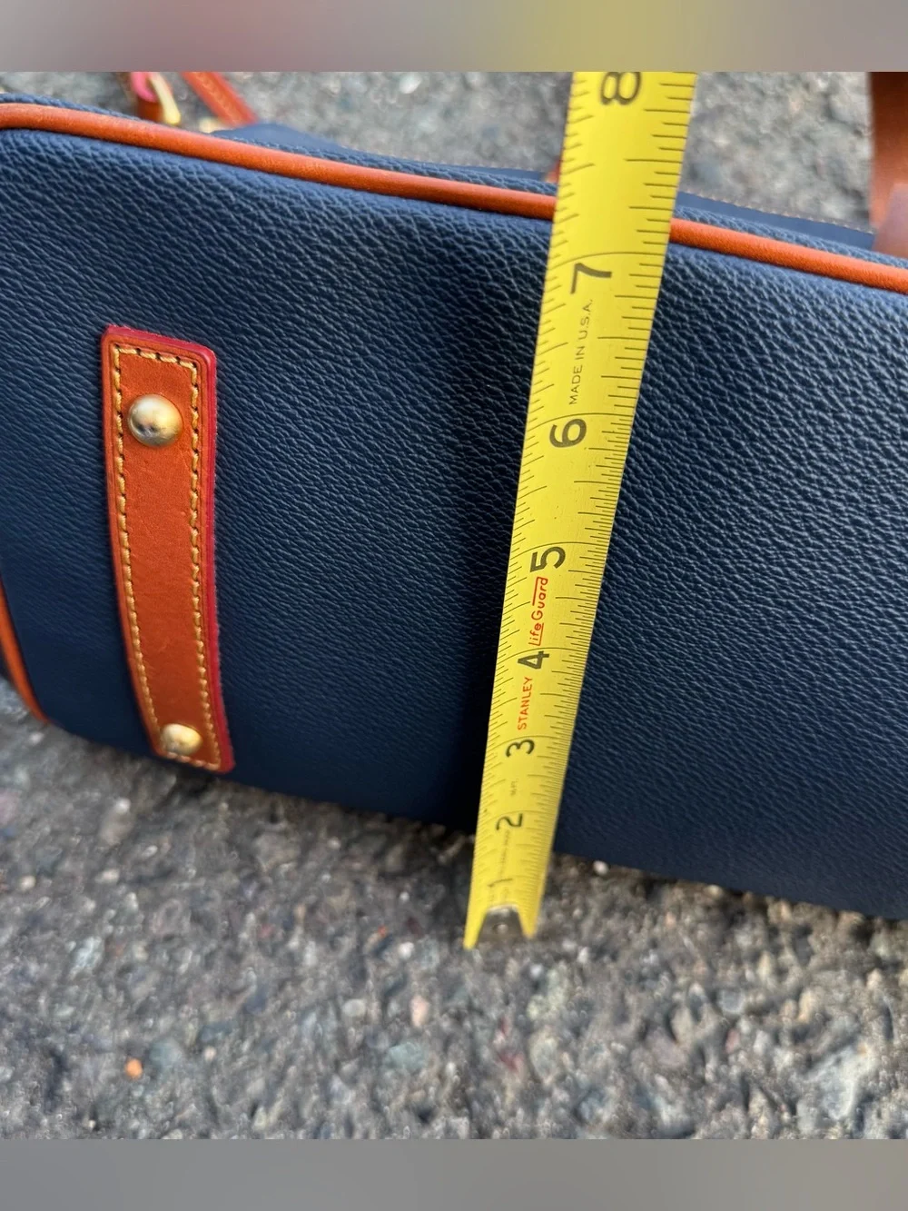 Dooney & BOURKE Handbag Satchel Shoulder Bag Pebble GRAIN Leather Dome Navy Blue